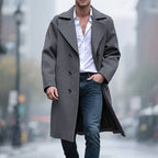 Men's Long Double-Breasted Lapel Coat in a Structured Cut