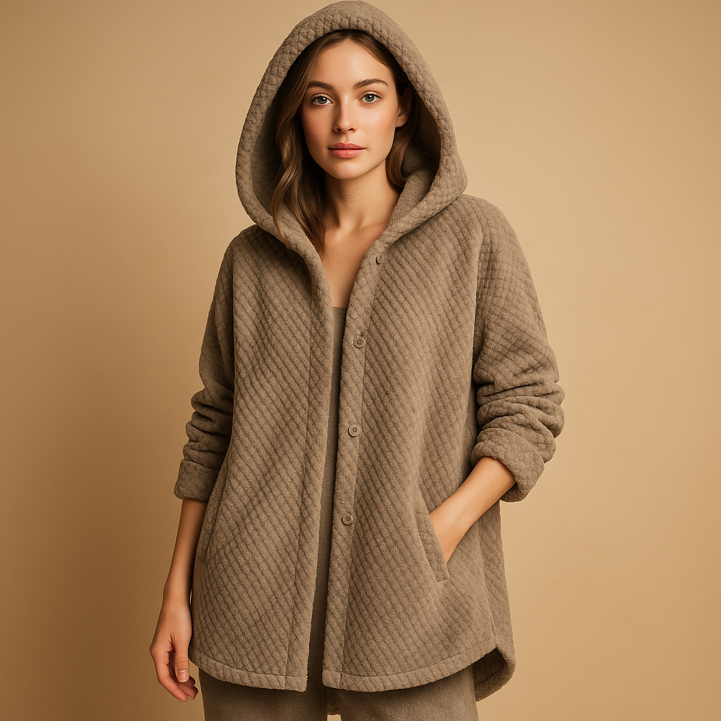 Women's Two-Way Reversible Fleece with Generous Hood - Khaki