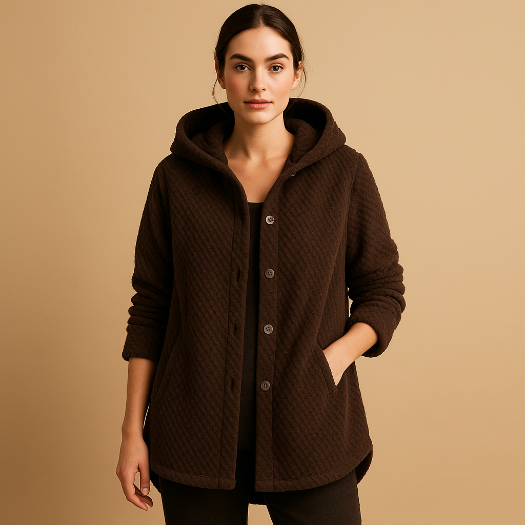 Women's Two-Way Reversible Fleece with Generous Hood - Dark Brown