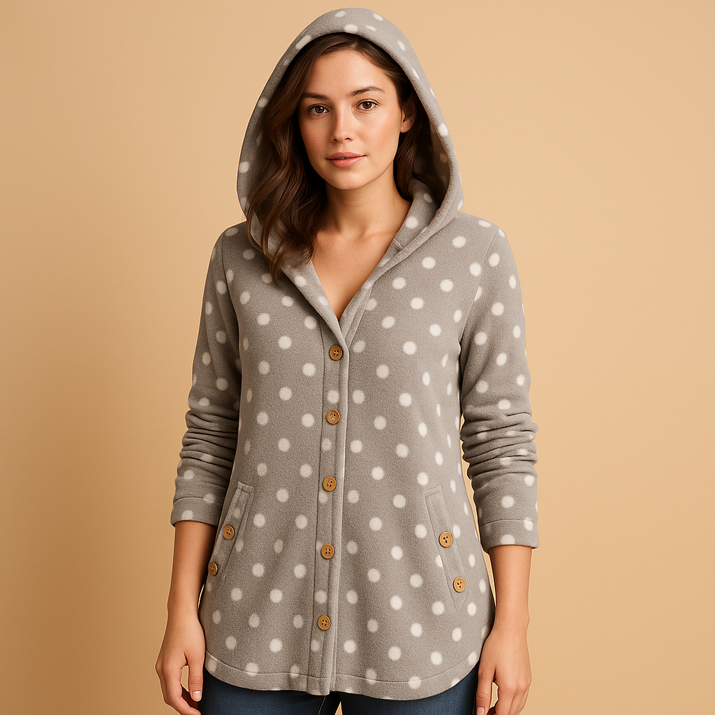 Women's Two-Way Reversible Fleece with Generous Hood - Grey