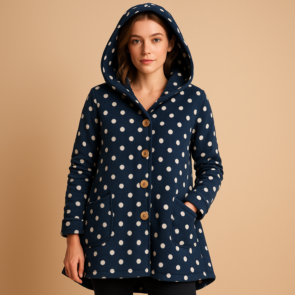 Women's Two-Way Reversible Fleece with Generous Hood - Dark Blue