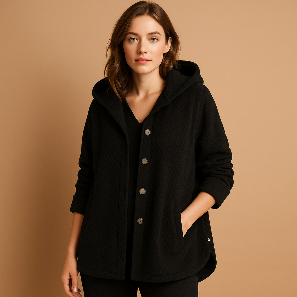 Women's Two-Way Reversible Fleece with Generous Hood - Black