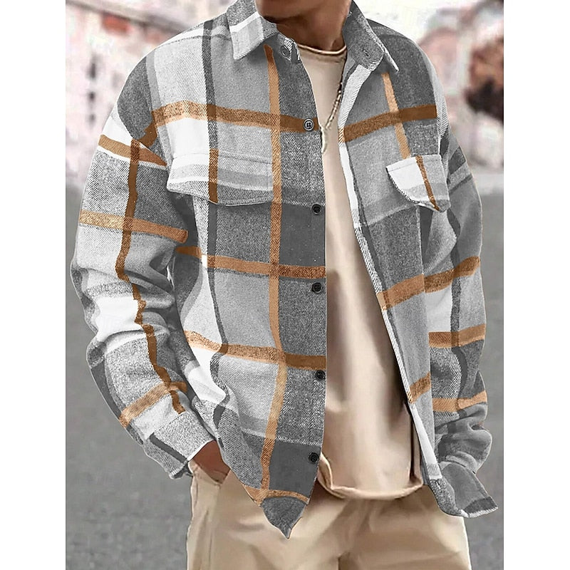 Men's Timeless Check Shirt Jacket to Wear Open or Buttoned - Light Grey