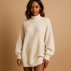 Women's Lined Longline Roll-Neck Jumper with Gathered Cuffs
