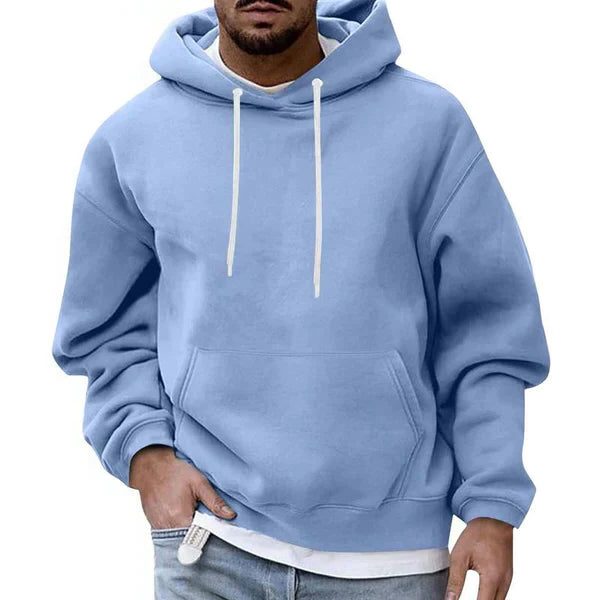 Men's Oversized Contrast-Cord Hoodie for Weekends Away - Light Blue