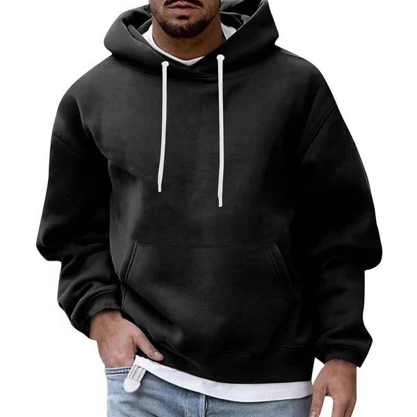 Men's Oversized Contrast-Cord Hoodie for Weekends Away - Black