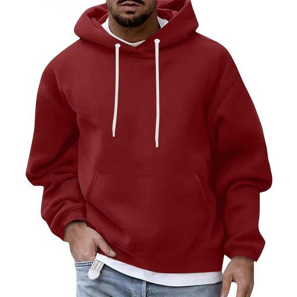 Men's Oversized Contrast-Cord Hoodie for Weekends Away - Wine Red