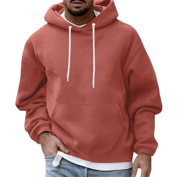 Men's Oversized Contrast-Cord Hoodie for Weekends Away - Orange