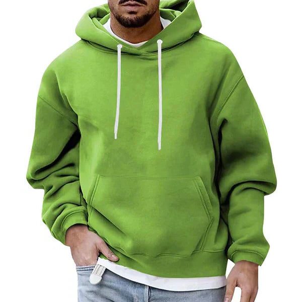 Men's Oversized Contrast-Cord Hoodie for Weekends Away - Light Green