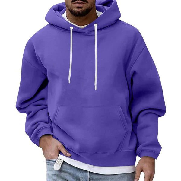 Men's Oversized Contrast-Cord Hoodie for Weekends Away - Purple
