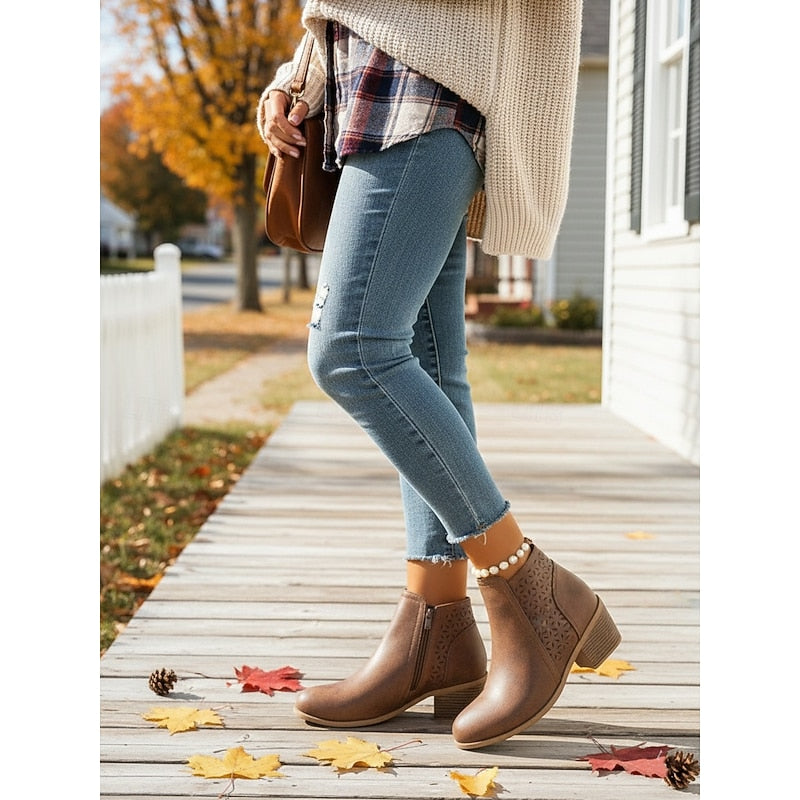 Women's Classic Cutout Ankle Boots with Easy Side Zip