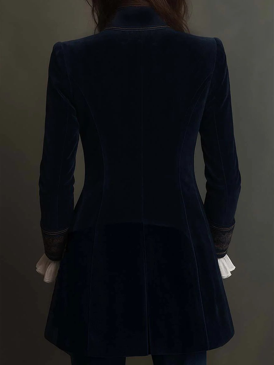 Women's Velvet Party Blazer with Embroidered Cuffs