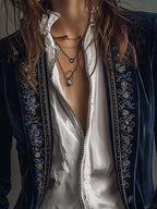 Women's Velvet Party Blazer with Embroidered Cuffs