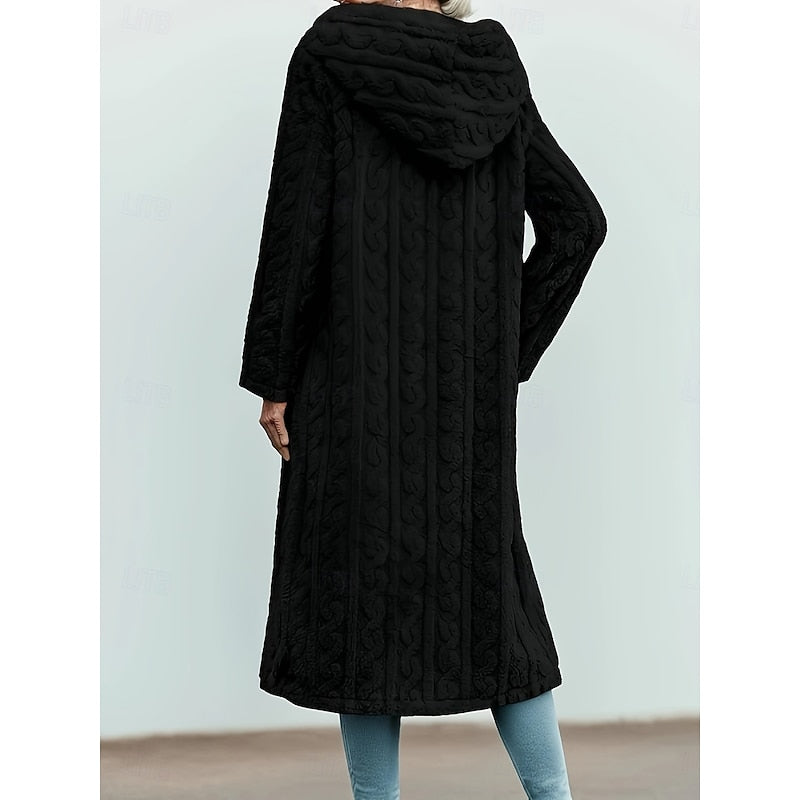Women's Soft-Touch Longline Hooded Coat with Deep Pockets