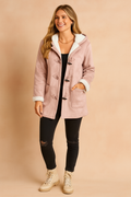 Women's Toggle-Front Duffle Coat with Patch Pockets and Lined Hood - Light Pink