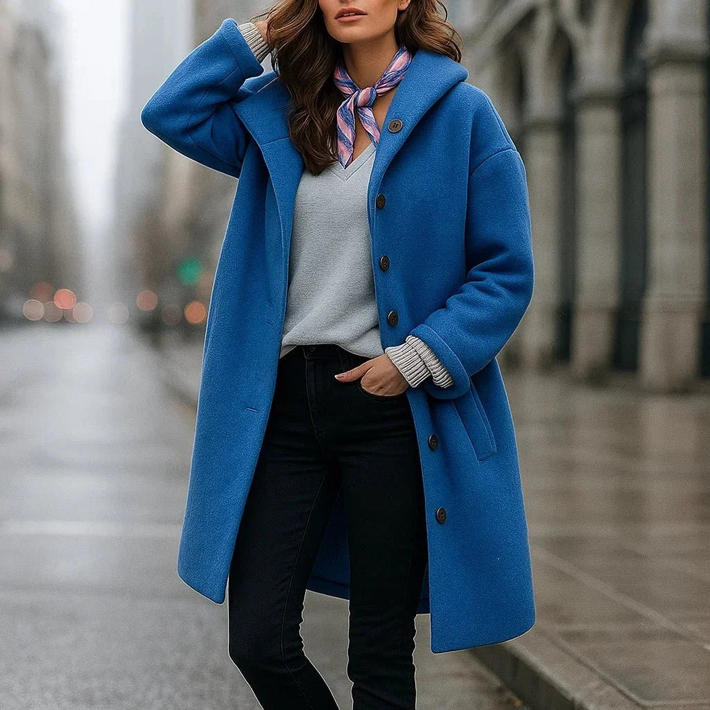 Women's Roomy Wool Longline Coat for Layering Over Knits - Blue