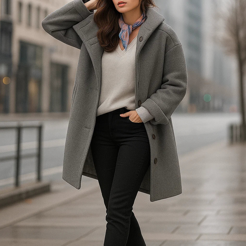 Women's Roomy Wool Longline Coat for Layering Over Knits - Grey