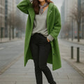 Women's Roomy Wool Longline Coat for Layering Over Knits - Green