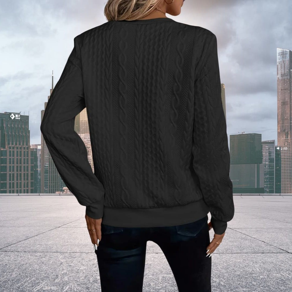 Women's Geometric Cable Zip Cardigan with Crew Neck