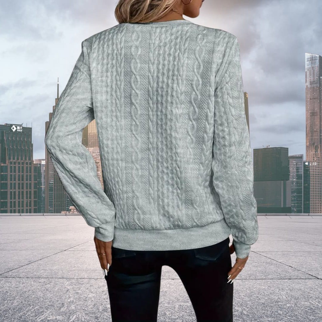 Women's Geometric Cable Zip Cardigan with Crew Neck