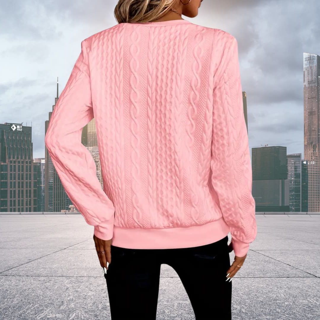 Women's Geometric Cable Zip Cardigan with Crew Neck