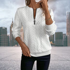Women's Geometric Cable Zip Cardigan with Crew Neck