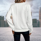 Women's Geometric Cable Zip Cardigan with Crew Neck