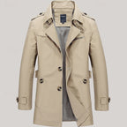 Men's Single-Row Button Trench Coat with Generous Front Pockets
