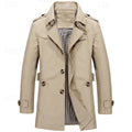 Men's Single-Row Button Trench Coat with Generous Front Pockets - Beige