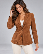 Women's Suede Button-Through Blazer with Stitched Lapels