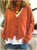 Women's Shaped-Hem Button V-Neck Cardigan in Soft Knit - Orange