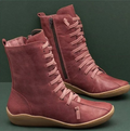 Women's Everyday Handmade Short Boots with Flexible Grip Sole - Red