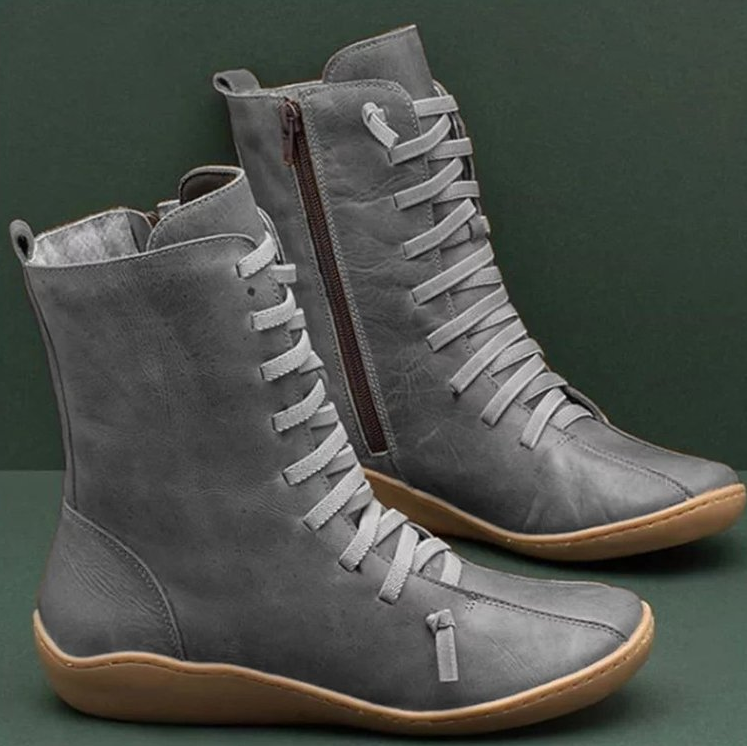 Women's Everyday Handmade Short Boots with Flexible Grip Sole - Grey