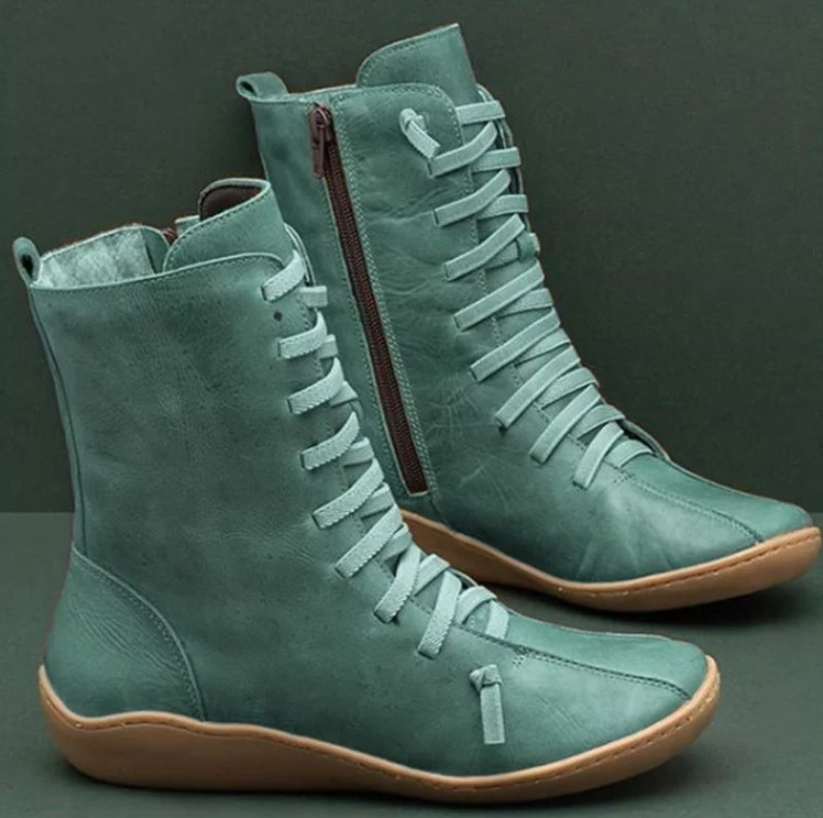 Women's Everyday Handmade Short Boots with Flexible Grip Sole - Green