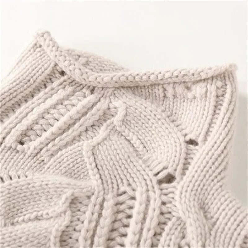Women's Open Cable-Knit Polo Neck Jumper with Cutouts