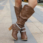 Women's Studded Chain-Strap Boots in Soft Slouchy Leather