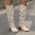 Women's Studded Chain-Strap Boots in Soft Slouchy Leather - Beige