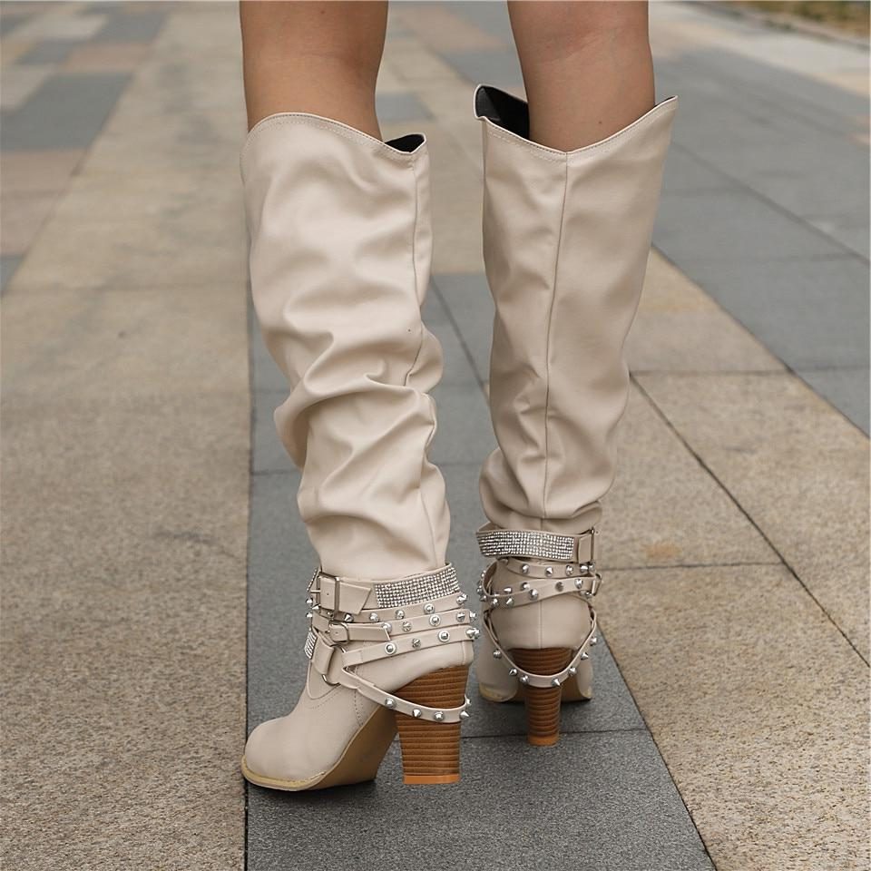 Women's Studded Chain-Strap Boots in Soft Slouchy Leather