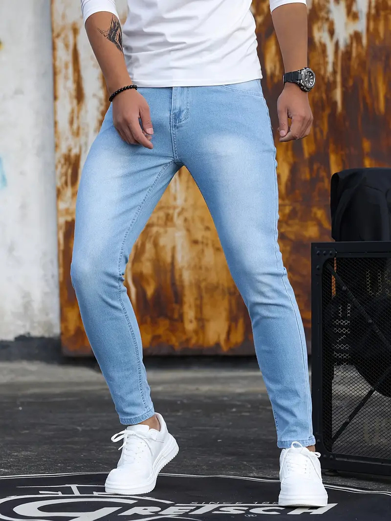 Men's Non-Distressed Slim Taper Jeans with Belt Loops - Light Blue