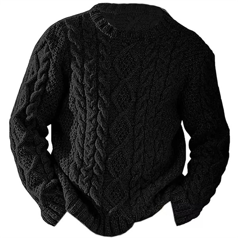 Men's Traditional Cable Knit Crew Neck Pullover - Black