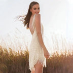 Women's Fringe-Trim V-Neck Sequin Mini Dress for Parties