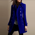 Women's Mid-Thigh Wool-Blend Jacket with Two-Row Button Front - Blue