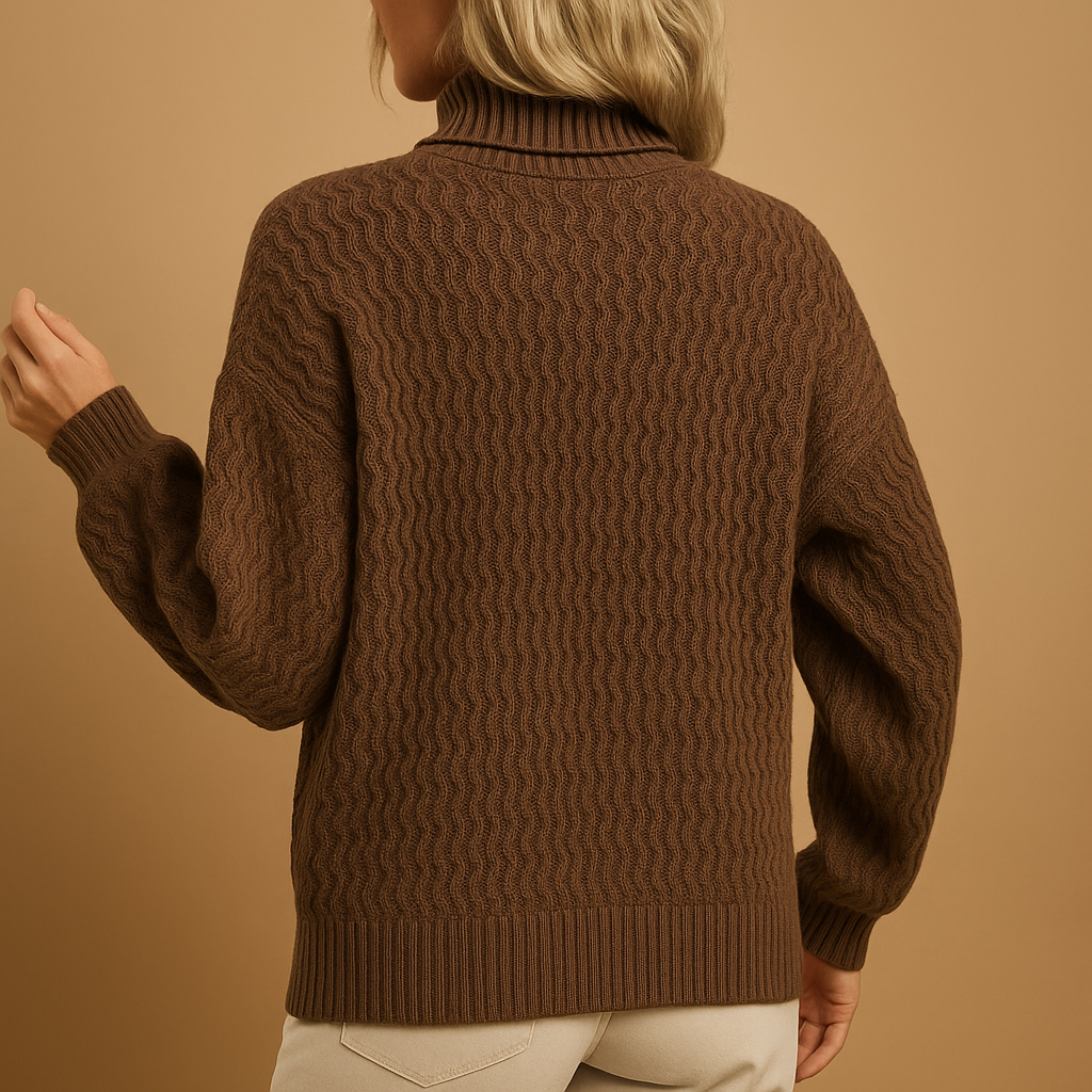 Women's Textured Knit Polo Neck Jumper with Ribbed Cuffs