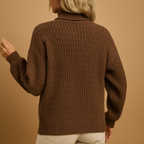 Women's Textured Knit Polo Neck Jumper with Ribbed Cuffs