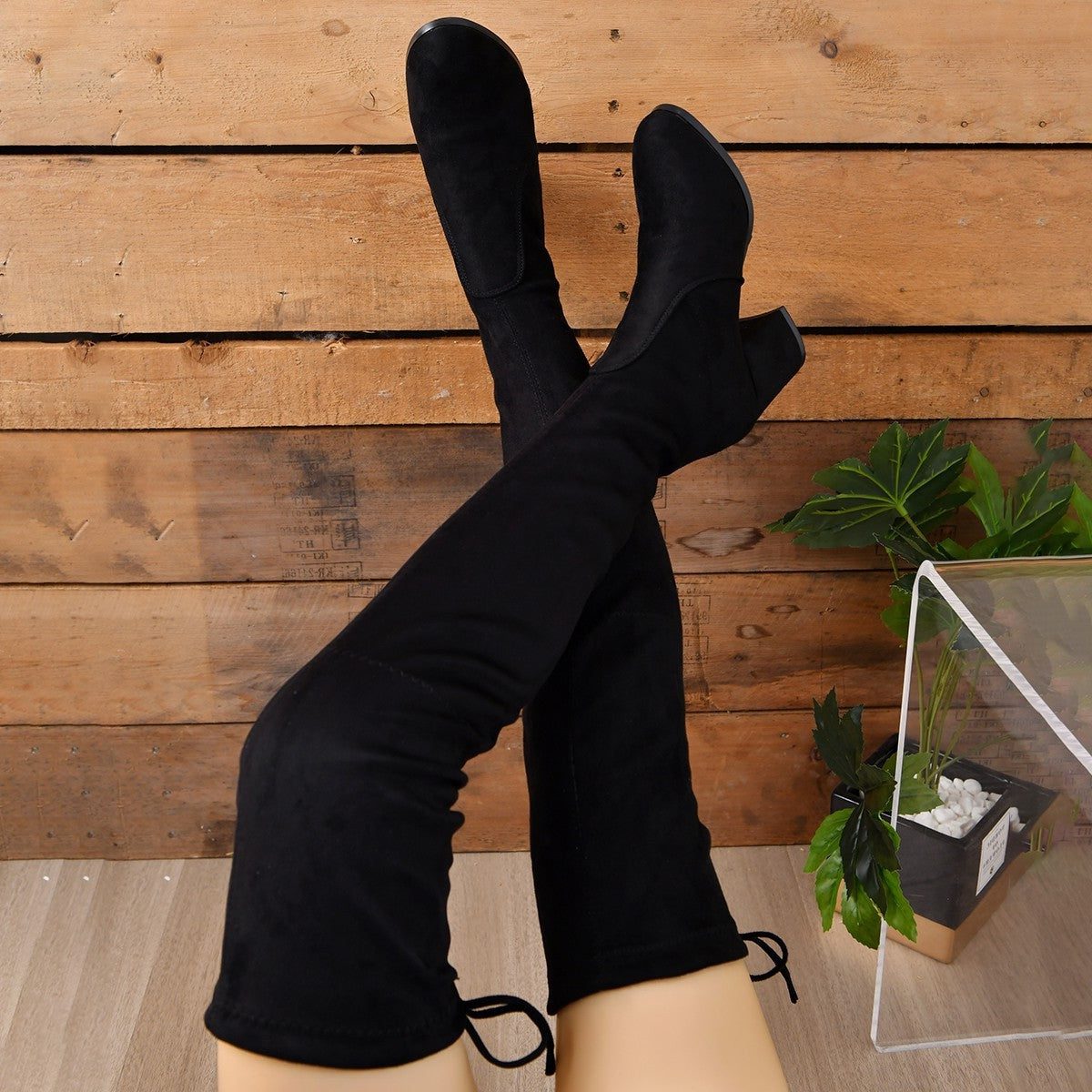 Women's Close-Fit Suede Over-Knee Boots with Steady Block Heel