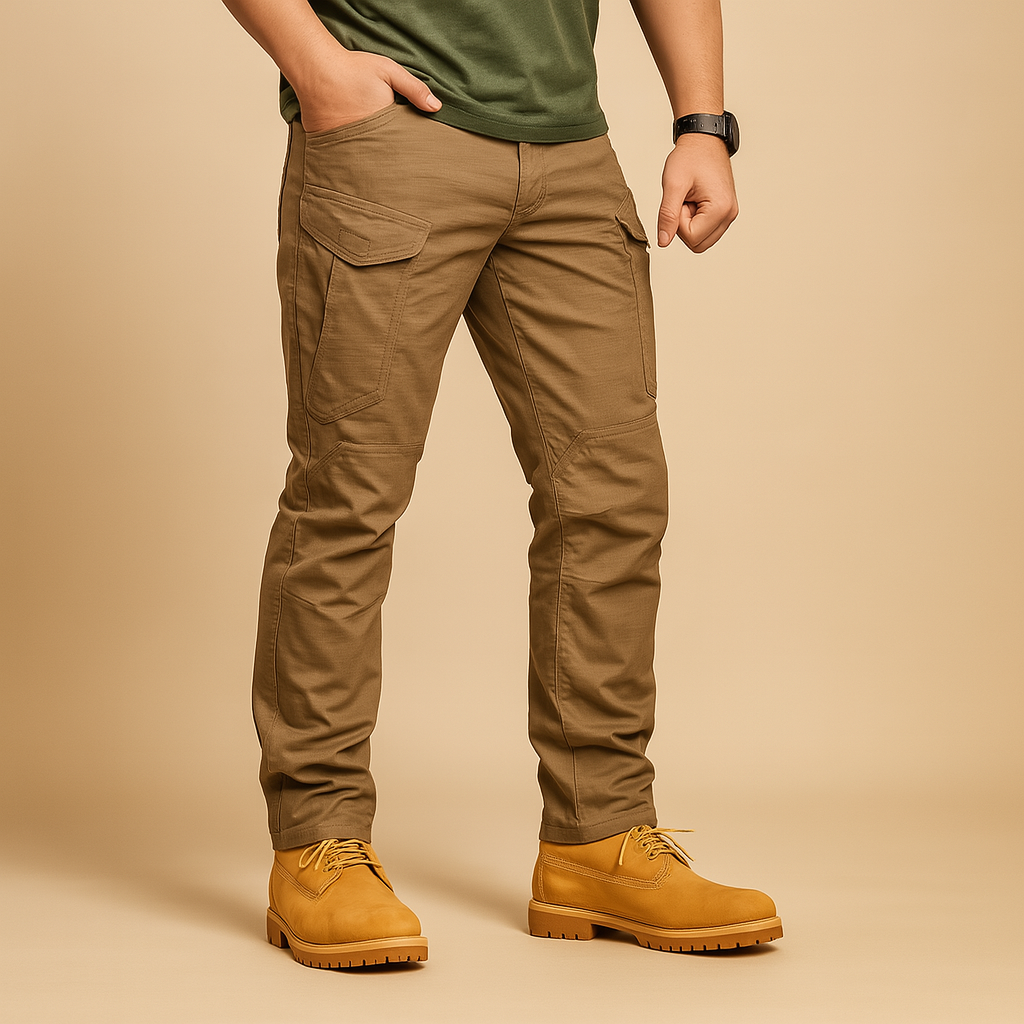 Men's Straight-Leg Military Utility Cargo Trousers - Brown
