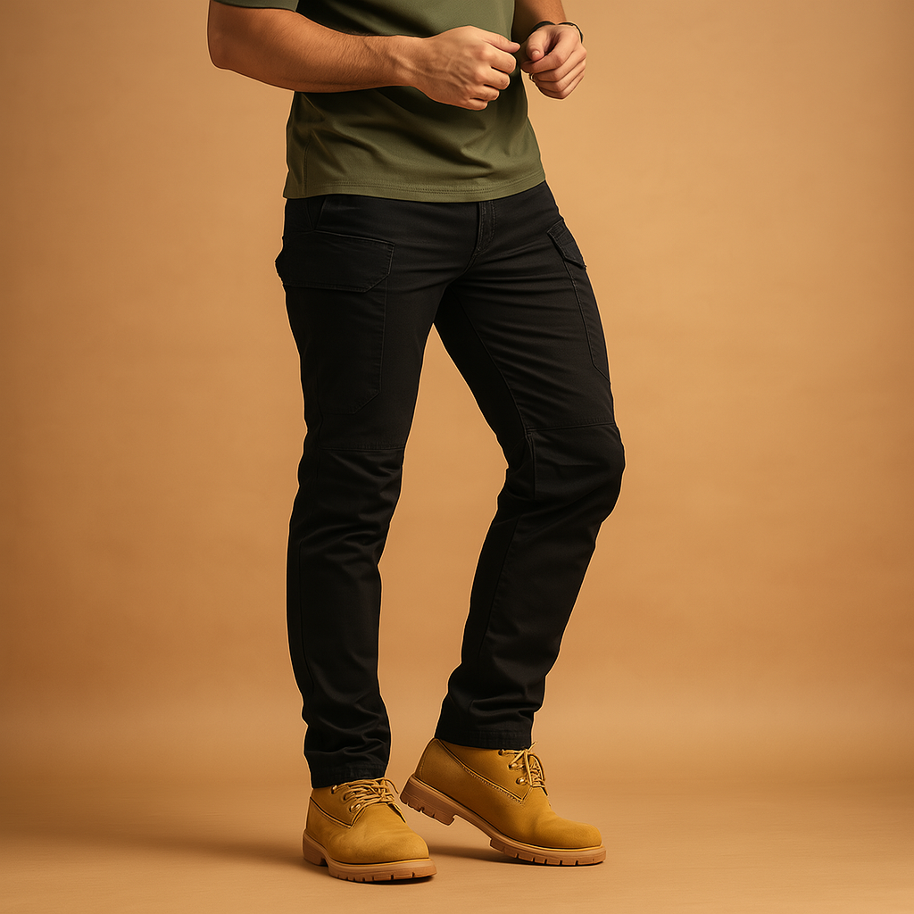 Men's Straight-Leg Military Utility Cargo Trousers - Black