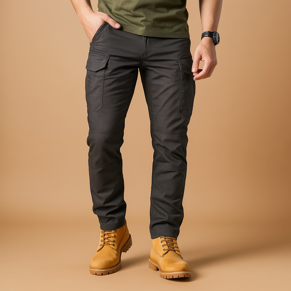 Men's Straight-Leg Military Utility Cargo Trousers - Dark Grey