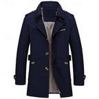 Men's Single-Row Button Trench Coat with Generous Front Pockets