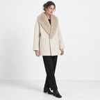 Women's Plush Shawl-Collar Double-Breasted Coat with Slanted Pockets